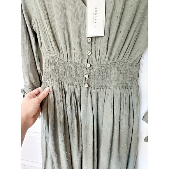 Reborn J Green Swiss Dot Midi Dress Size S - Picture 6 of 10
